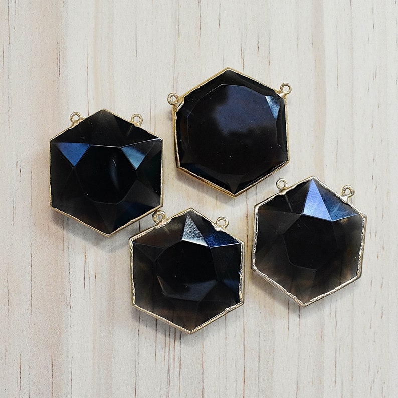 Gold Gemstone Necklace DEJ-NBA10-SQ Asteria Smoky Quartz Hexagon Necklace Statement Layering Necklace