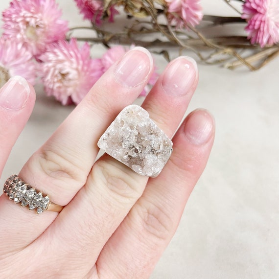 Pink Amethyst Cluster Druzy Carved Ring- Size 5 (EPJ-RCGA12-42)