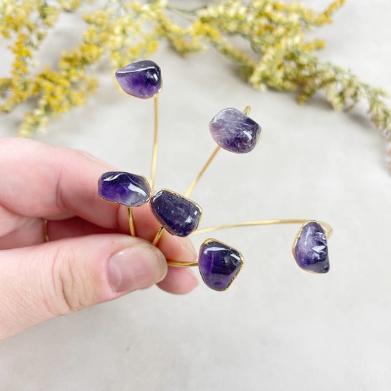 Gold Double Amethyst Nugget Cuff Bracelet (EPJ-BCDA11)