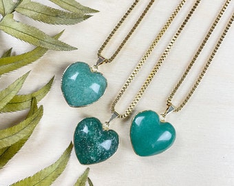 Gold Green Aventurine Heart Necklace (EPJ-N24A67)