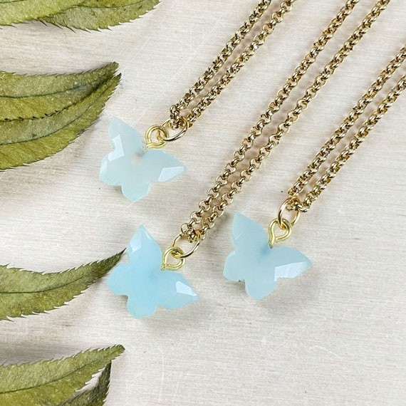 Gold Chalcedony Faceted Butterfly Charm Necklace (EPJ-N24A28-CH)