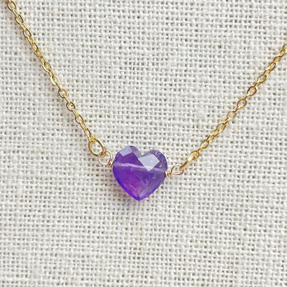 Amethyst Faceted Heart Delicate Necklace (EPJ-NAAE37-AM)
