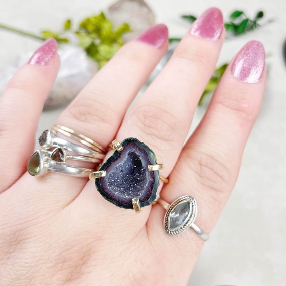 Gold Mexican Geode Statement Wire Ring (EPJ-RSA12-5)