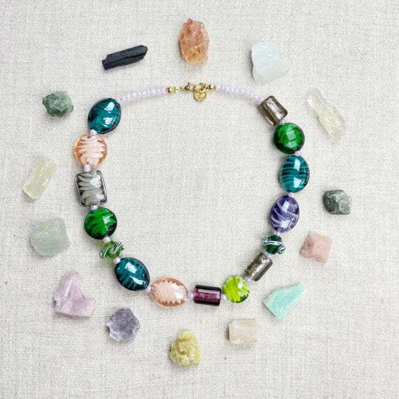 Glassi/// Colorful Crystal Glass Hand Knotted Beaded Necklace (EPJ-NSBA29)