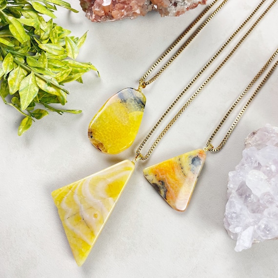 Gold Yellow Agate Chunk Necklace (EPJ-NAAE24)