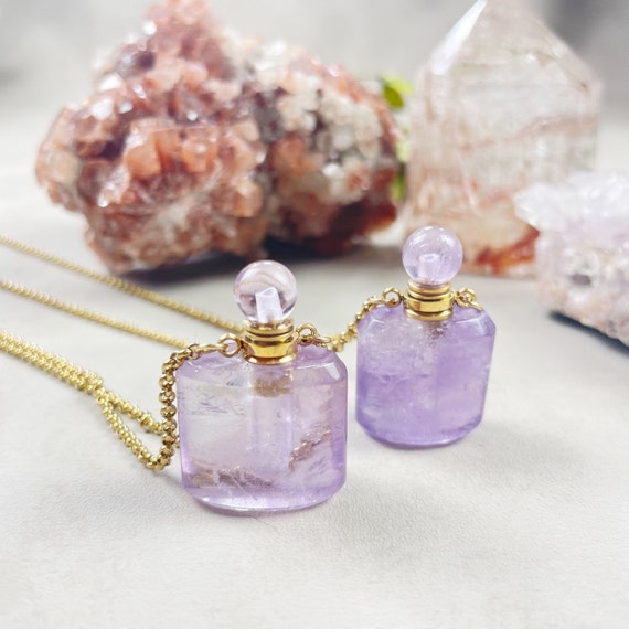 Gold Square Amethyst Bottle Necklace (EPJ-NAAH14)