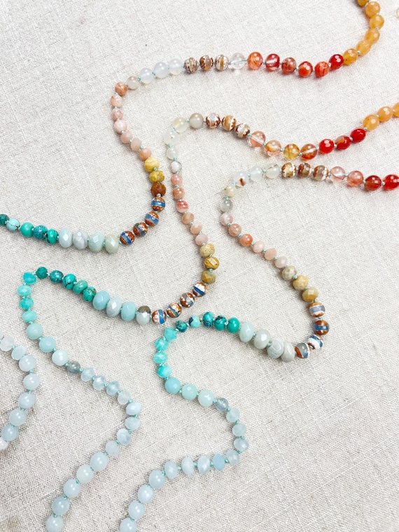 Horizon Fade// Colorful Ombre Gemstone Beaded Handknotted Necklace (EPJ-NSB69)