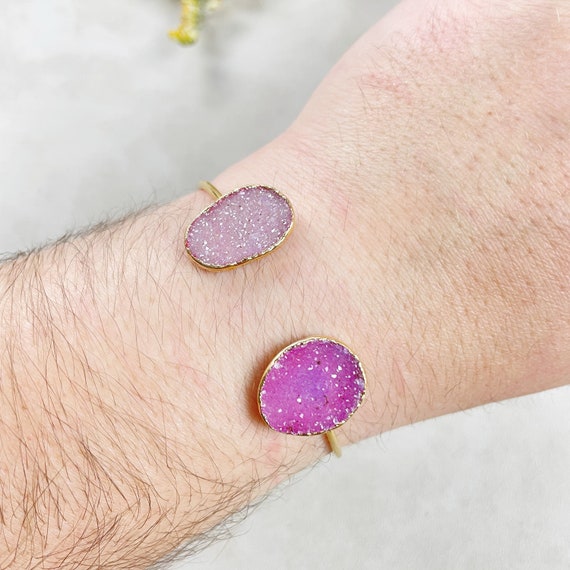 Gold Colorful Double Druzy Cuff Bracelet (EPJ-BC20BAA11-4)