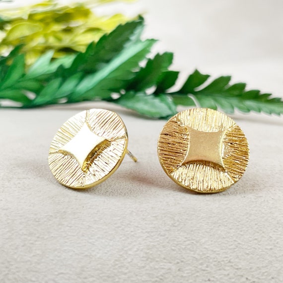 Large Gold Geometric Round Stud Earrings, Gold Small Geometric Stud Earrings, Delicate Dainty Studs (EPJ-EB20ABA10)