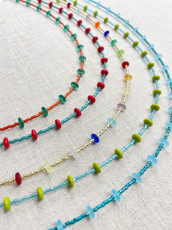 CALIA// Vintage Glass Rondelle Beaded Delicate Necklace (EPJ-NSD20)