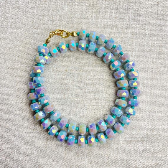 Blue Faceted Czech Bead Glass Beaded Necklace (EPJ-NSC10-BL)
