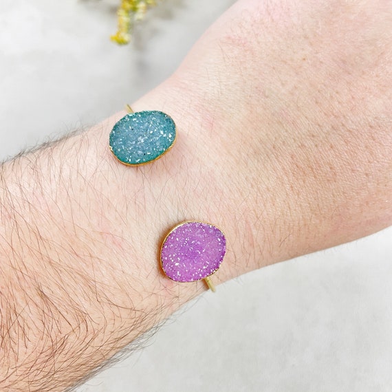 Gold Colorful Double Druzy Cuff Bracelet (EPJ-BC20BAA11-3)