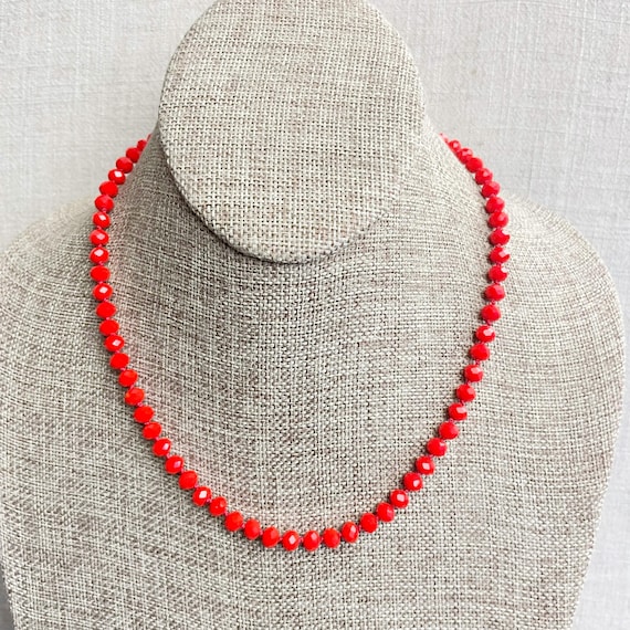 Barb// Opaque Scarlet Crystal Beaded Hand-knotted Necklace (EPJ-NSBA10-OSC)