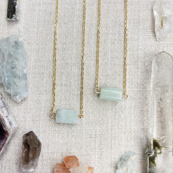 Aquamarine Bead Delicate Necklace (EPJ-NAAE61-AQ)