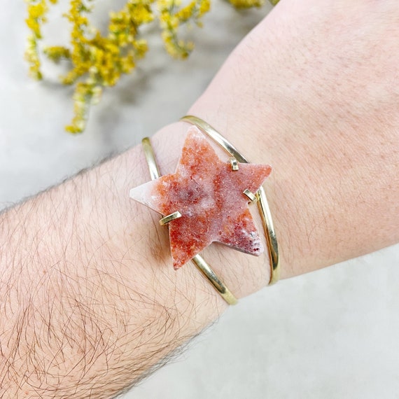 Gold Pink Amethyst Star Arc Cuff Bracelet (EPJ-BCCA12-1)