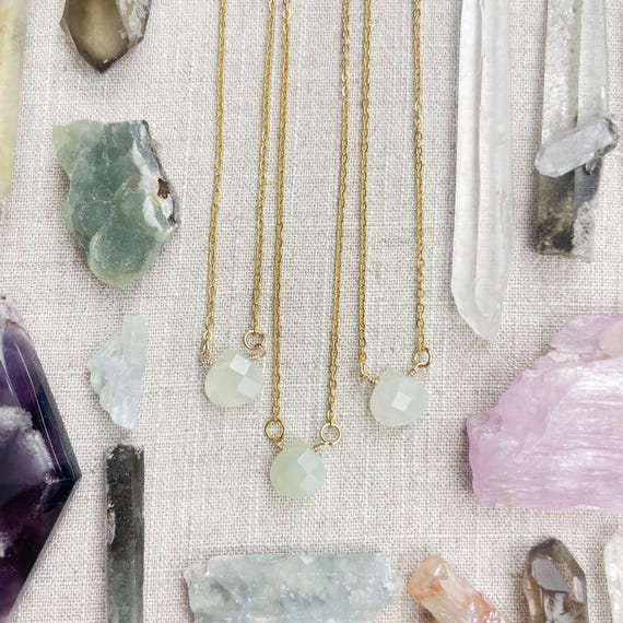 New Jade Faceted Teardrop Delicate Necklace (EPJ-NAAE51)