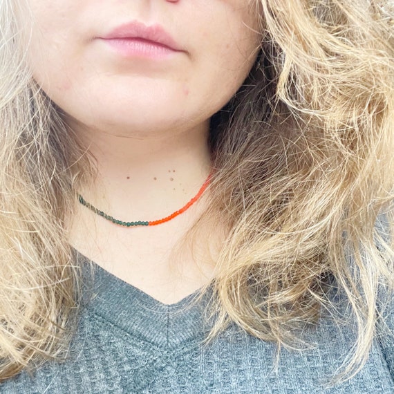 Bri// Forest Orange Matte Crystal Beaded Delicate Necklace (EPJ-NSBA18-FO)