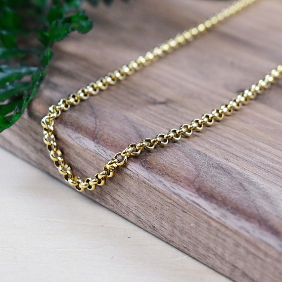 Gold Stainless Steel Rolo Chain Choker Necklace, Gold Chain Choker, Statement Necklace (EPJ-N208CAA20)