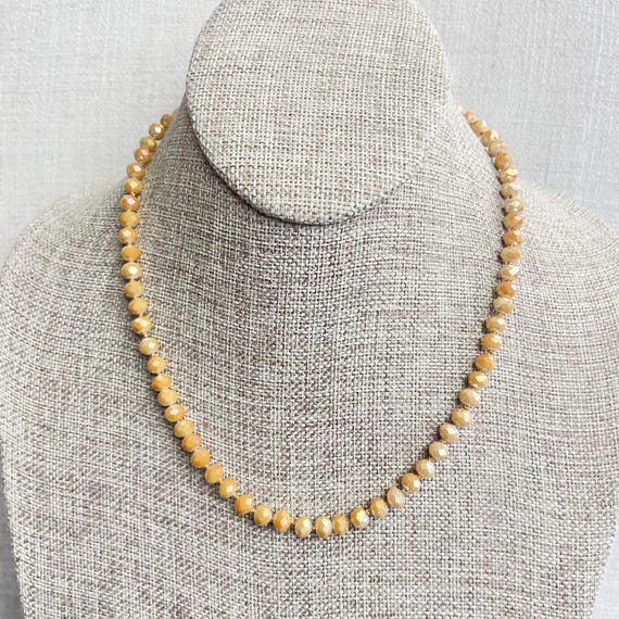 Barb// Iridescent Caramel Crystal Beaded Hand-knotted Necklace (EPJ-NSBA10-ICM)