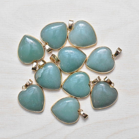 Pendentif Collier – Cœur En Aventurine Verte, Pierre Naturelle, Neuf Avec étiquettes
