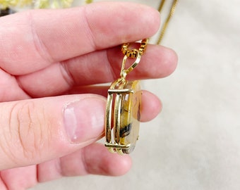 Gold Included Quartz Cabochon Prong Necklace (EPJ-NA25-8) - Etsy