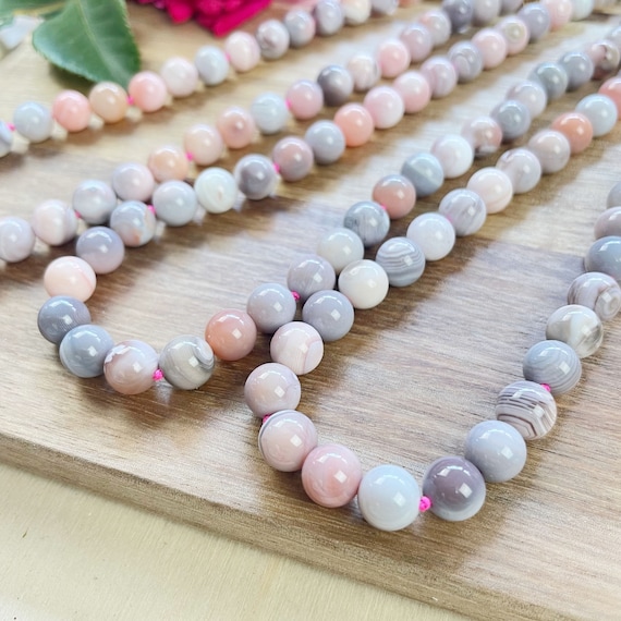 Pink Botswana Agate 8mm Beaded Necklace (EPJ-NSBB26)