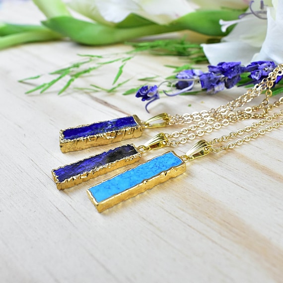 Vertical Gemstone Bar Necklace, Gold Bar Necklace, Layering Statement Necklace, Delicate Pendant Necklace (EPJ-N19GAA12)