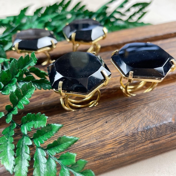 Asteria/// Black Agate Hexagon Statement Wire Ring (EP-RHS10-BA)