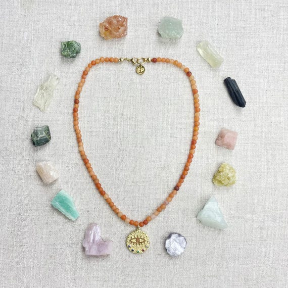 Orange Aventurine Eye Charm Beaded Necklace (EPJ-NSBA45)