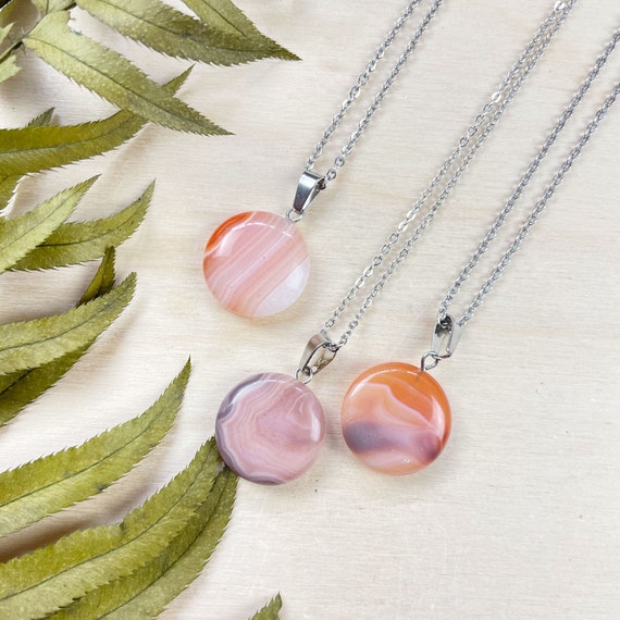 Pastel Carnelian 20mm Round Necklace, Silver Gemstone Necklace, Layering Statement Necklace (EPJ-N24A46)