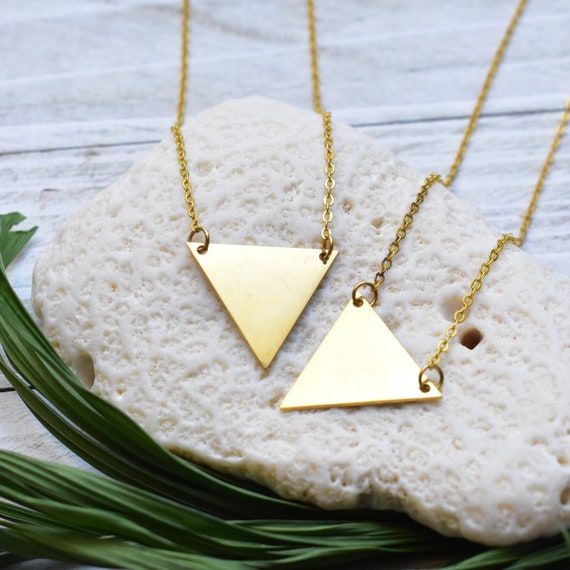 Gold Plated Triangle Stainless Steel Simple Layering Pendant Necklace (EPJ-NPBA21)