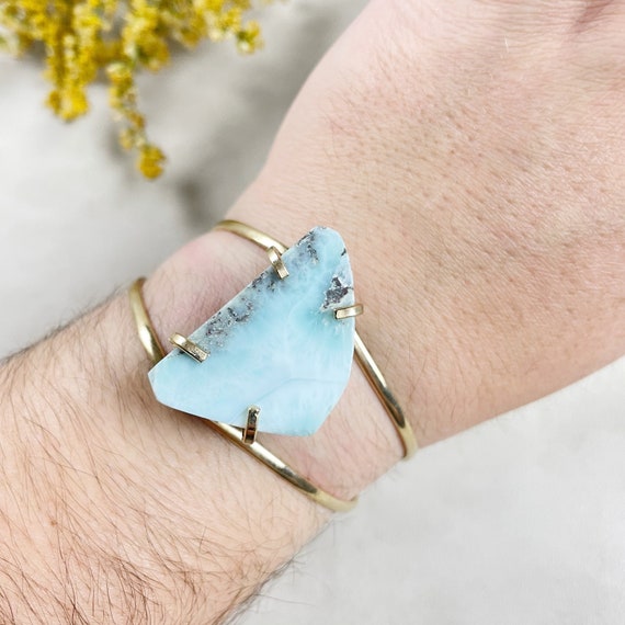 Gold Larimar Freeform Statement Cuff Bracelet (EPJ-BAAA25-1)