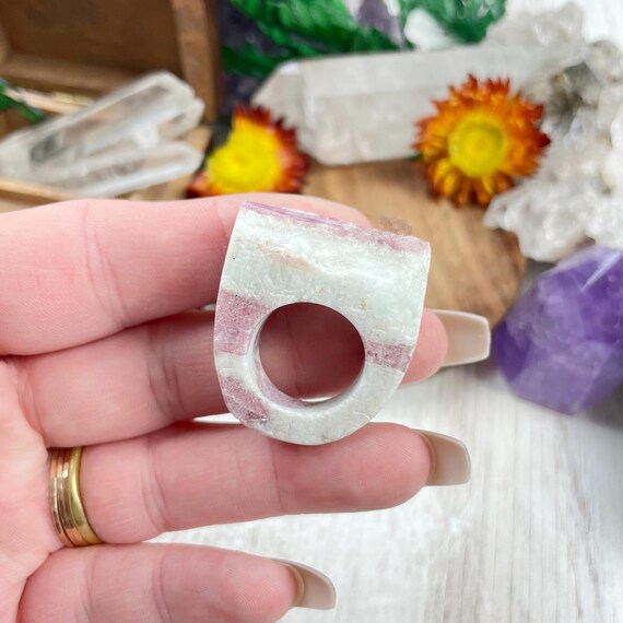 Raw Pink Tourmaline Chunky Carved Ring- Size 5.5 (EPJ-RCGA20-10)