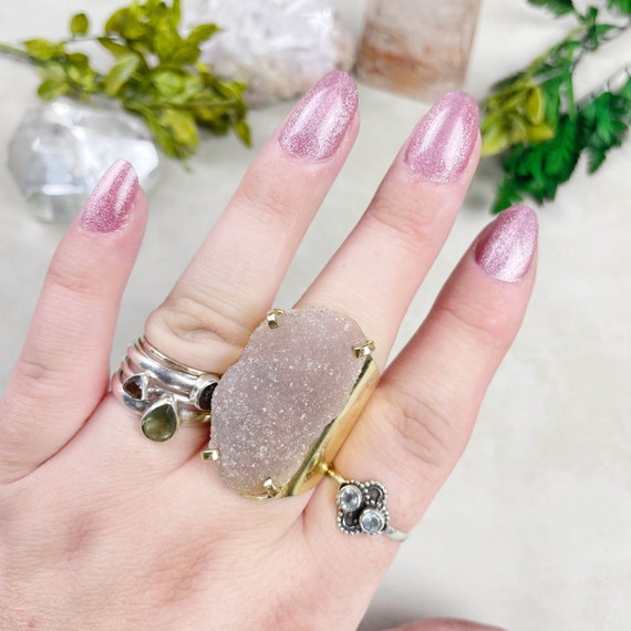 Natural Druzy Statement Cuff Ring (EPJ-RCB17-4)