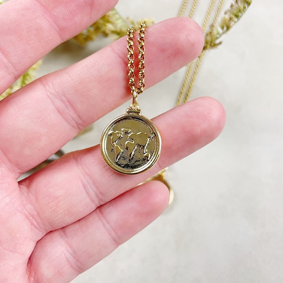 Gold World Coin Charm Necklace (EPJ-NC12)