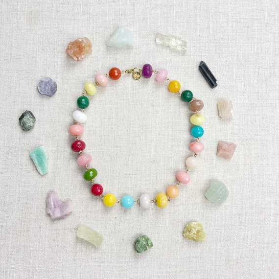 Gumball Rosie/// Colorful Crystal Rosary Jade Beaded Necklace (DEJ-BBCC15)