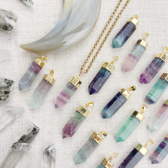 Gold Fluorite Hexagon Point Necklace (EPJ-N24A12-G)