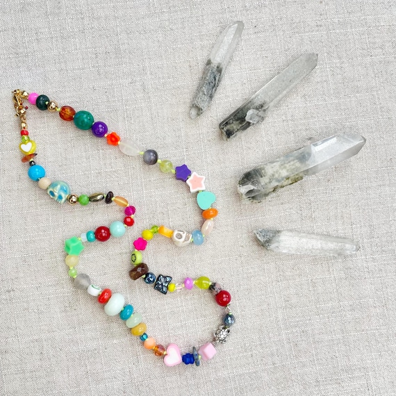Confetti/// Colorful Crystal Gemstone Hand Knotted Beaded Necklace (DEJ-BBCA10-29)