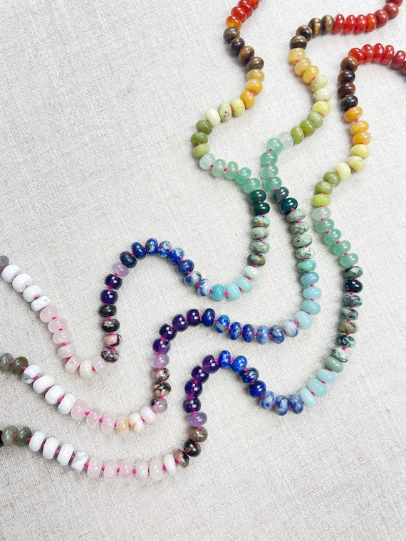 Spectrum Fade// Colorful Ombre Gemstone Beaded Handknotted Necklace (EPJ-NSB59)