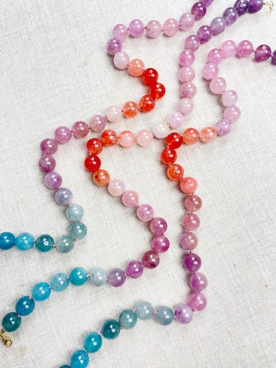 Trio Flow//Chunky Beaded Color Pop Handknotted Necklace (EPJ-NSB73)