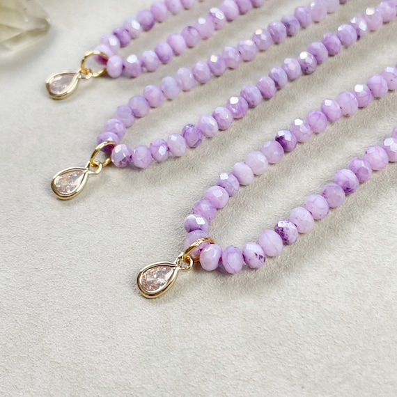 Mica// Lilac Iridescent Crystal Beaded Delicate Necklace (EPJ-NSBB21-LC)