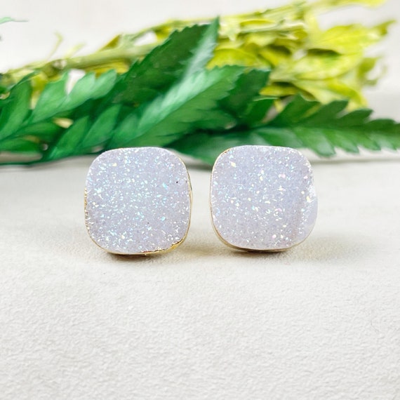 Iridescent Square Druzy Earrings (GSS13-S)