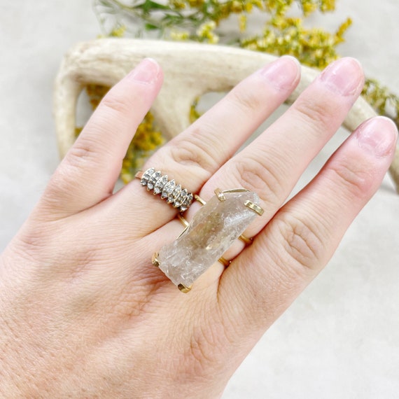 Gold Lemurian Smoky Quartz Statement Wire Ring (EPJ-RSD12-4)