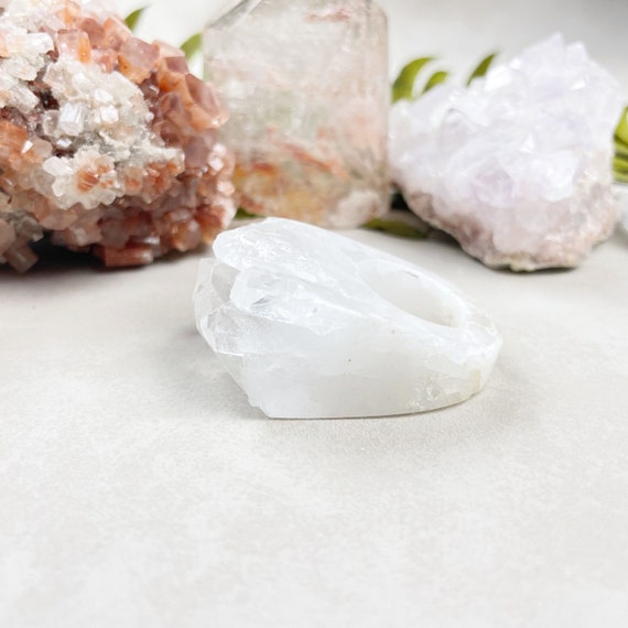 Clear Crystal Quartz Cluster Carved Ring- Size 6 (EPJ-RCGA13-8)