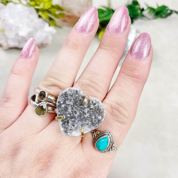 Gold Druzy Heart Arc Statement Ring (EPJ-ROCA14-2)