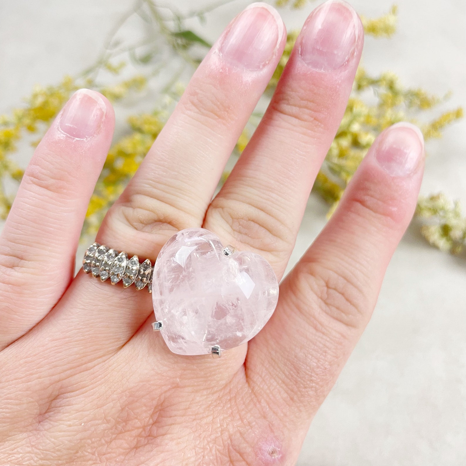 Silver Rose Quartz Heart Statement Wire Ring (EPJ-RA10-RQ-1) - Etsy