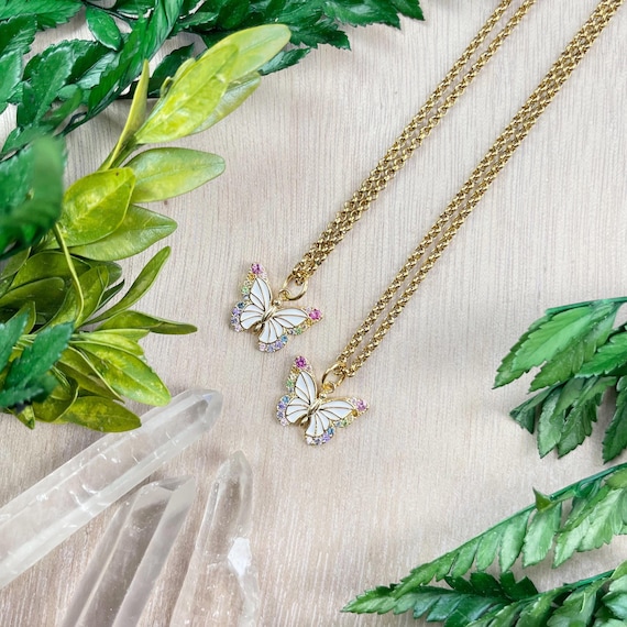Butterfly Enamel Charm Necklace (EPJ-N1AA16)