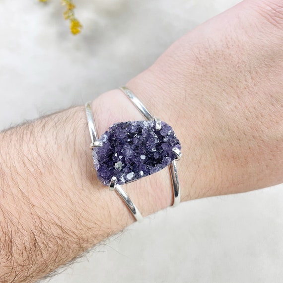 Silver Amethyst Druzy Arc Cuff Bracelet (EPJ-BCCA17-10)