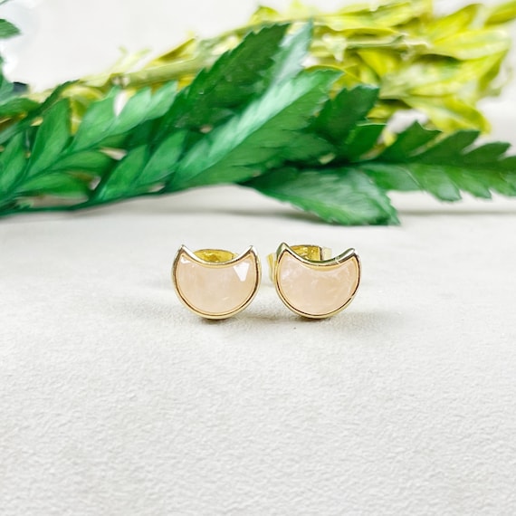 Rose Quartz Crescent Moon Bezel Stud Earrings (EPJ-E3BAA15-RQ)