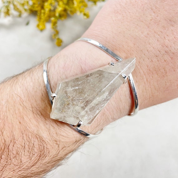 Silver Freeform Smoky Quartz Statement Cuff Bracelet (EPJ-BCCA22-8)